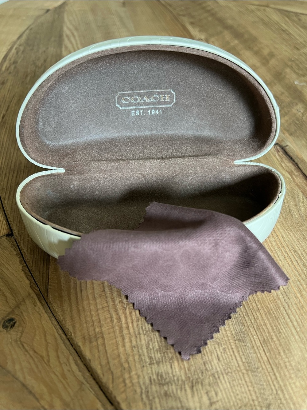 Coach Cream Eyewear Case with Brown Interior and Mauve Cloth